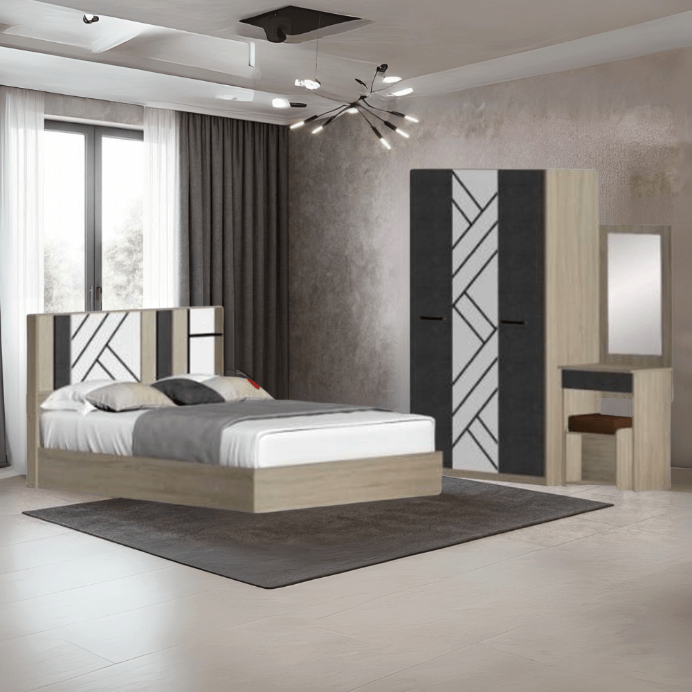 ชุดห้องนอน + ที่นอนสปริง 5 ฟุต WISDOM DESIGN FURNITURE รุ่น JERRY สี โซลิค/กราไฟท์_1