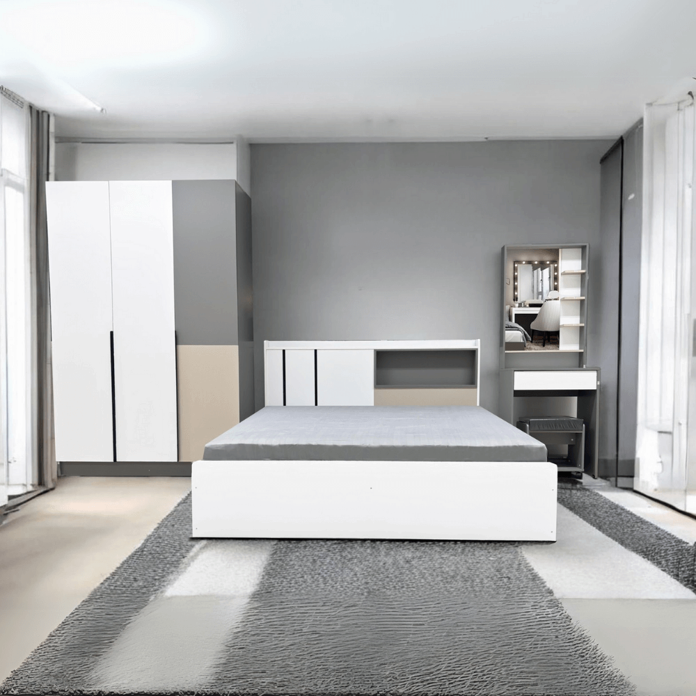ชุดห้องนอน 6 ฟุต WISDOM DESIGN FURNITURE รุ่น TRENDY สีเทา/ขาว_1