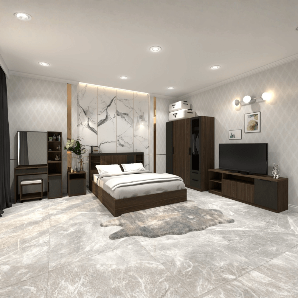 ชุดห้องนอน + ที่นอนสปริง 5 ฟุต WISDOM DESIGN FURNITURE รุ่น VIDA2 สีมอคค่า/ซิลค์
