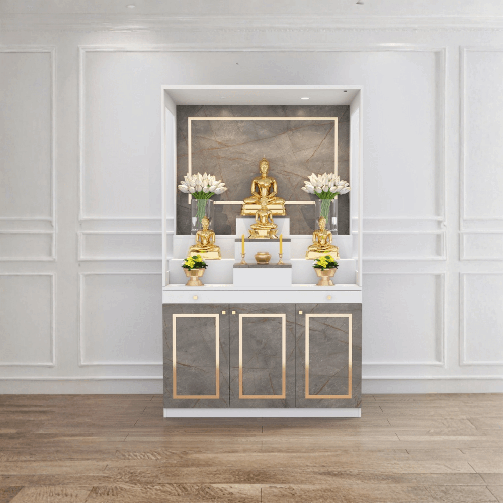 ตู้พระ WISDOM DESIGN FURNITURE รุ่น GO-02 ขนาด 120 ซม. สีขาว/บราวน์มาร์เบิ้ล