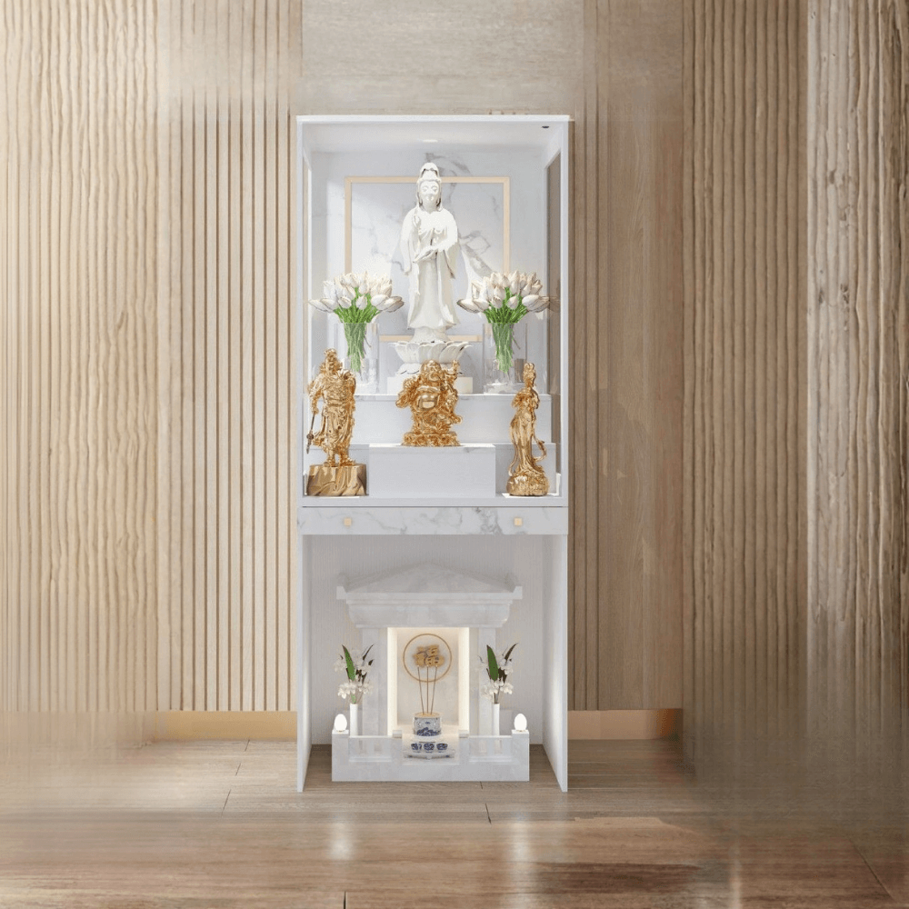 ตู้พระ WISDOM DESIGN FURNITURE รุ่น GO-03A ขนาด 80 ซม. สีขาว/มาร์เบิ้ล