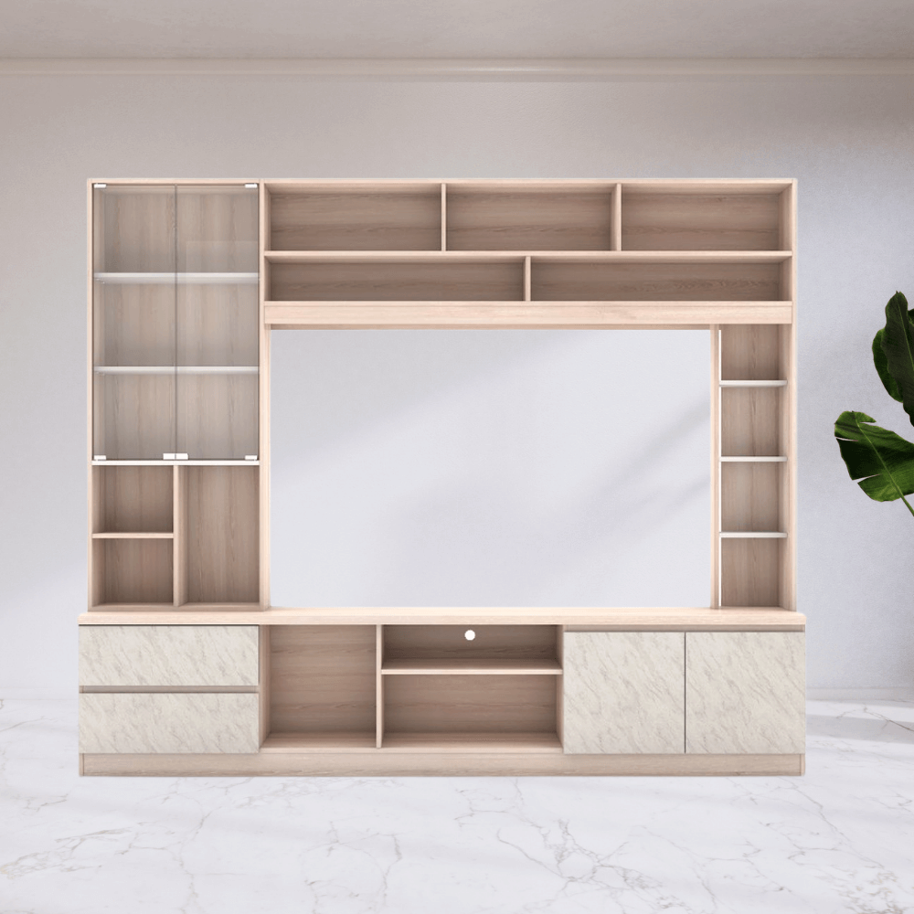 ตู้วางทีวี WISDOM DESIGN FURNITURE รุ่น HT-243B 240 ซม. สีโซลิค/ขาว/ไวท์มาร์เบิ้ล