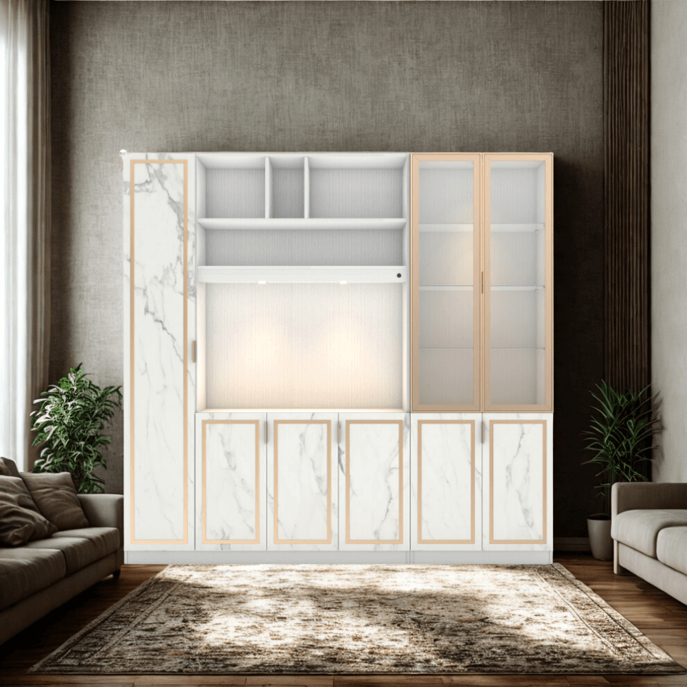 ตู้วางทีวี WISDOM DESIGN FURNITURE รุ่น GW-240 240 ซม. สีขาว/มาร์เบิ้ล/โกลด์