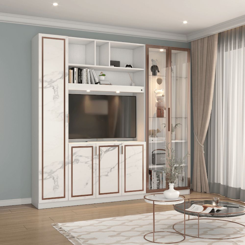 ตู้วางทีวี WISDOM DESIGN FURNITURE รุ่น GW-242 240 ซม. สีขาว/มาร์เบิ้ล/พิงค์โกลด์