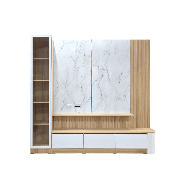 ตู้วางทีวี WISDOM DESIGN FURNITURE รุ่น CARINA 240 ซม. สีมาร์เบิ้ล/ขาว