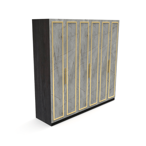 ตู้เสื้อผ้า 6 บานเปิด WISDOM DESIGN FURNITURE รุ่น GC-2401A 240 ซม. สีแอชเกรย์/ไลท์มาร์เบิ้ล