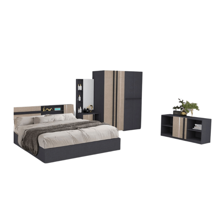 ชุดห้องนอน + ที่นอน PVC 6 ฟุต WISDOM DESIGN FURNITURE รุ่น LUCIFER สียีนส์/คาปูชิโน่_1