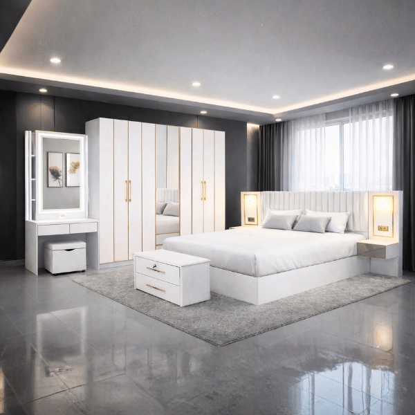 ชุดห้องนอน + ที่นอน PVC 6 ฟุต WISDOM DESIGN FURNITURE รุ่น WHITE GOLD สีขาว