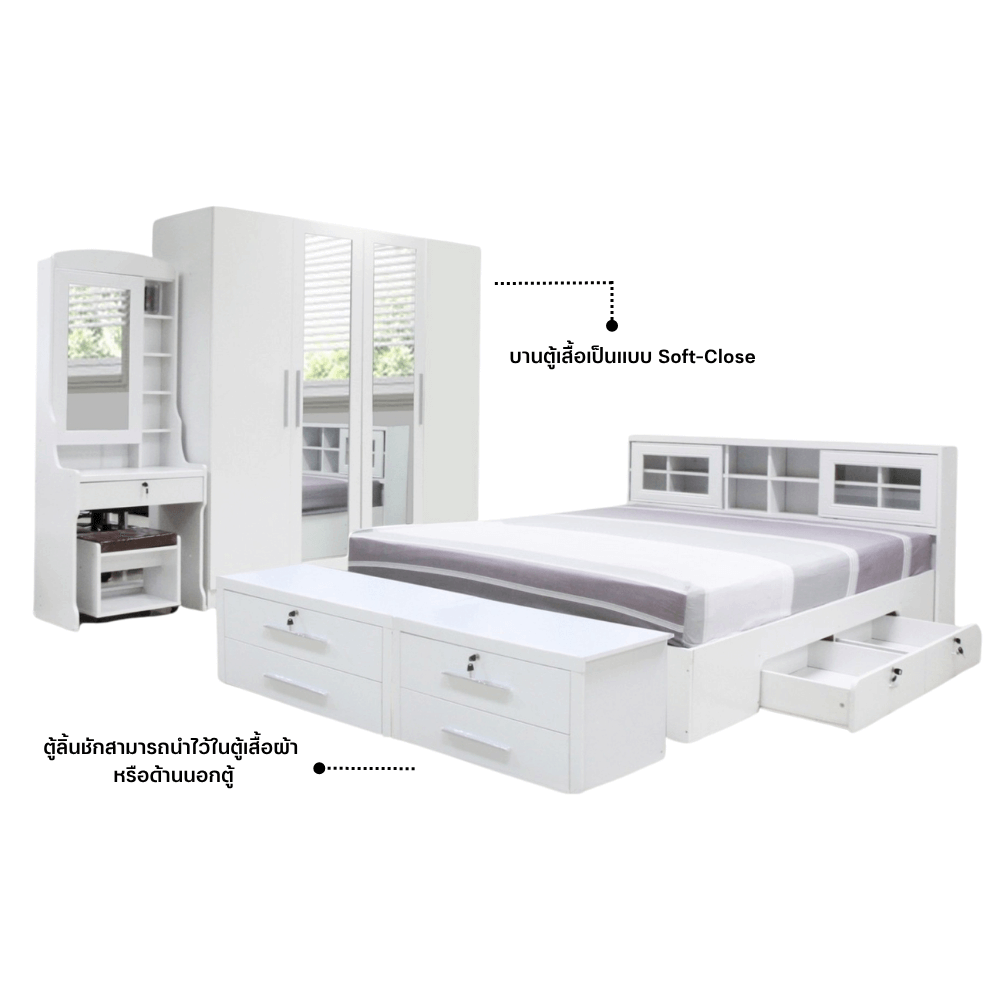 ชุดห้องนอน 5 ฟุต WISDOM DESIGN FURNITURE รุ่น NAKED1 สี ขาว_2