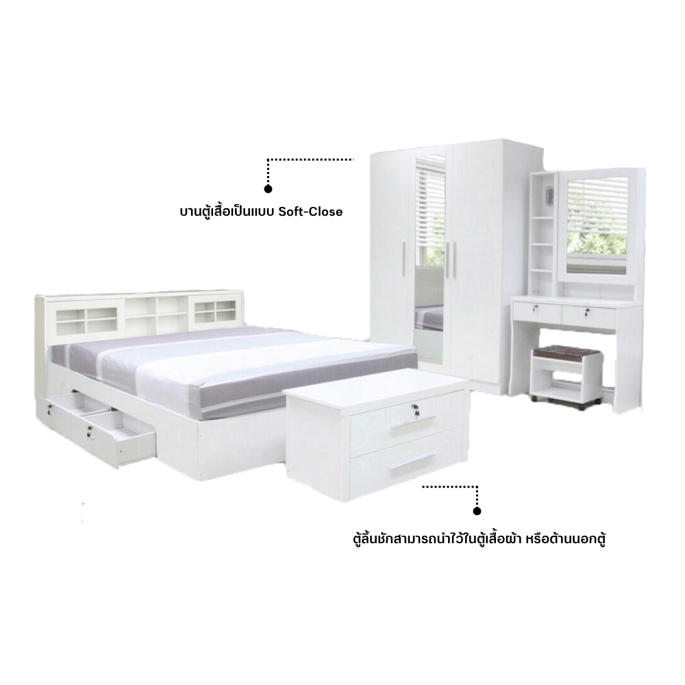 ชุดห้องนอน 3.5 ฟุต WISDOM DESIGN FURNITURE รุ่น NAKED2 สี ขาว_2
