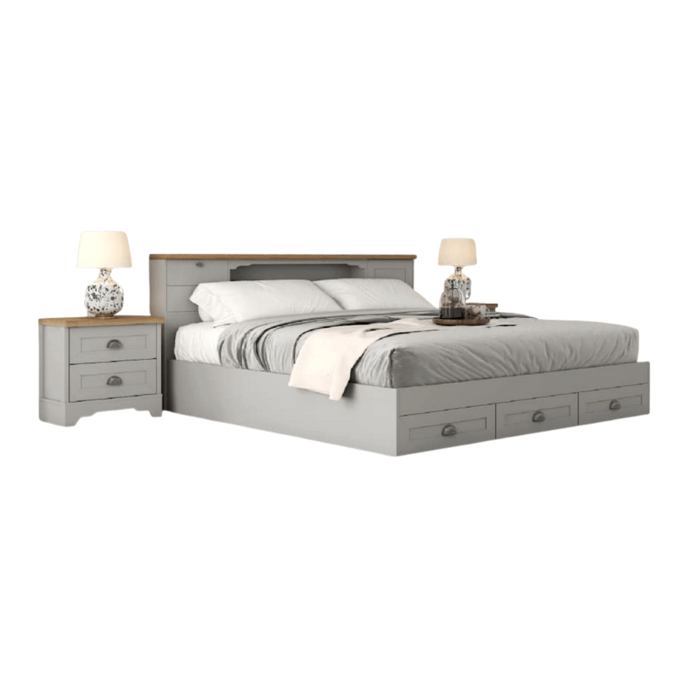 ชุดห้องนอน + ที่นอนสปริง 6 ฟุต WISDOM DESIGN FURNITURE รุ่น JASMINE สีเทา/โซลิค