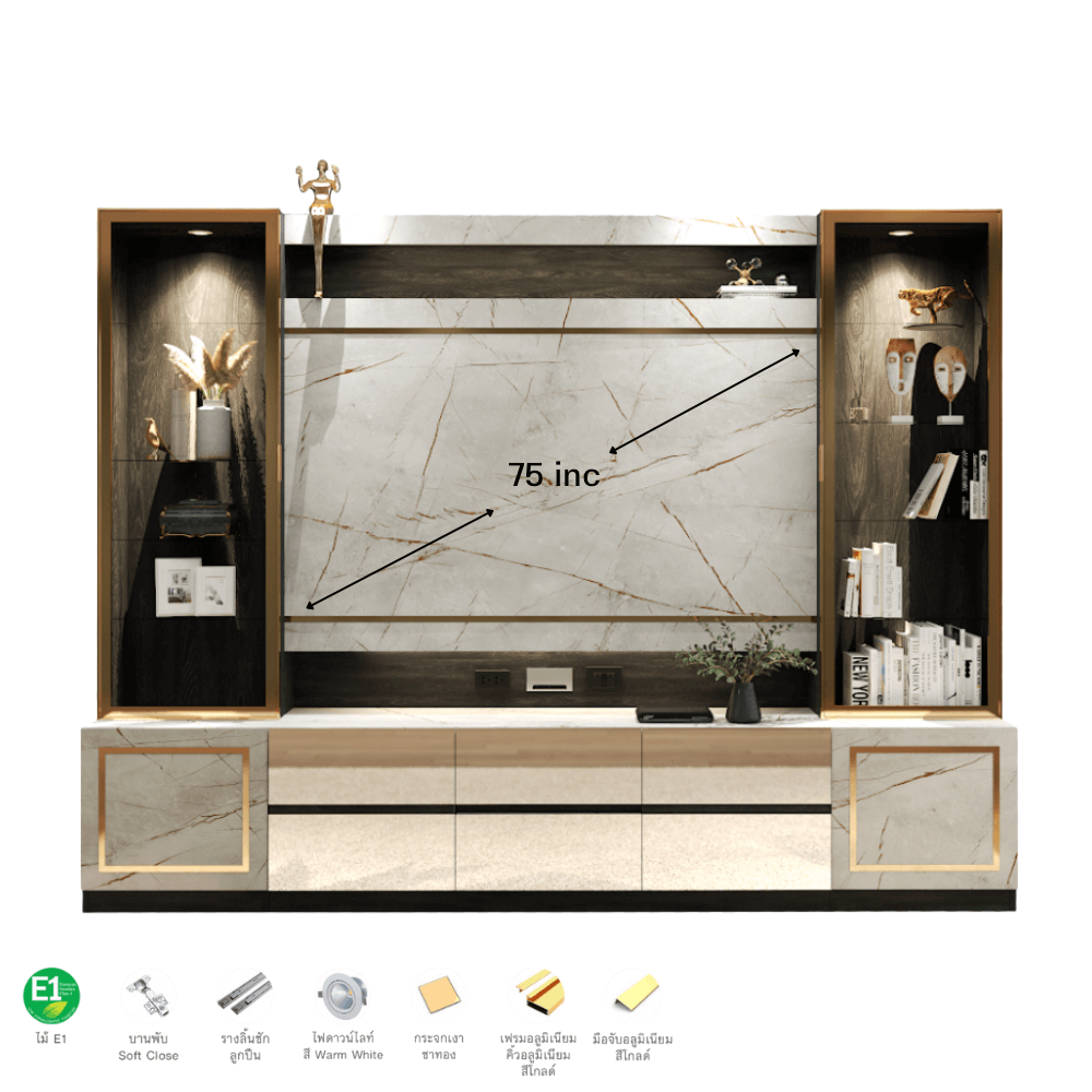 ตู้วางทีวี WISDOM DESIGN FURNITURE รุ่น GT-301 300 ซม. สีแอชเกรย์/ไลท์มาร์เบิ้ล/โกลด์_2