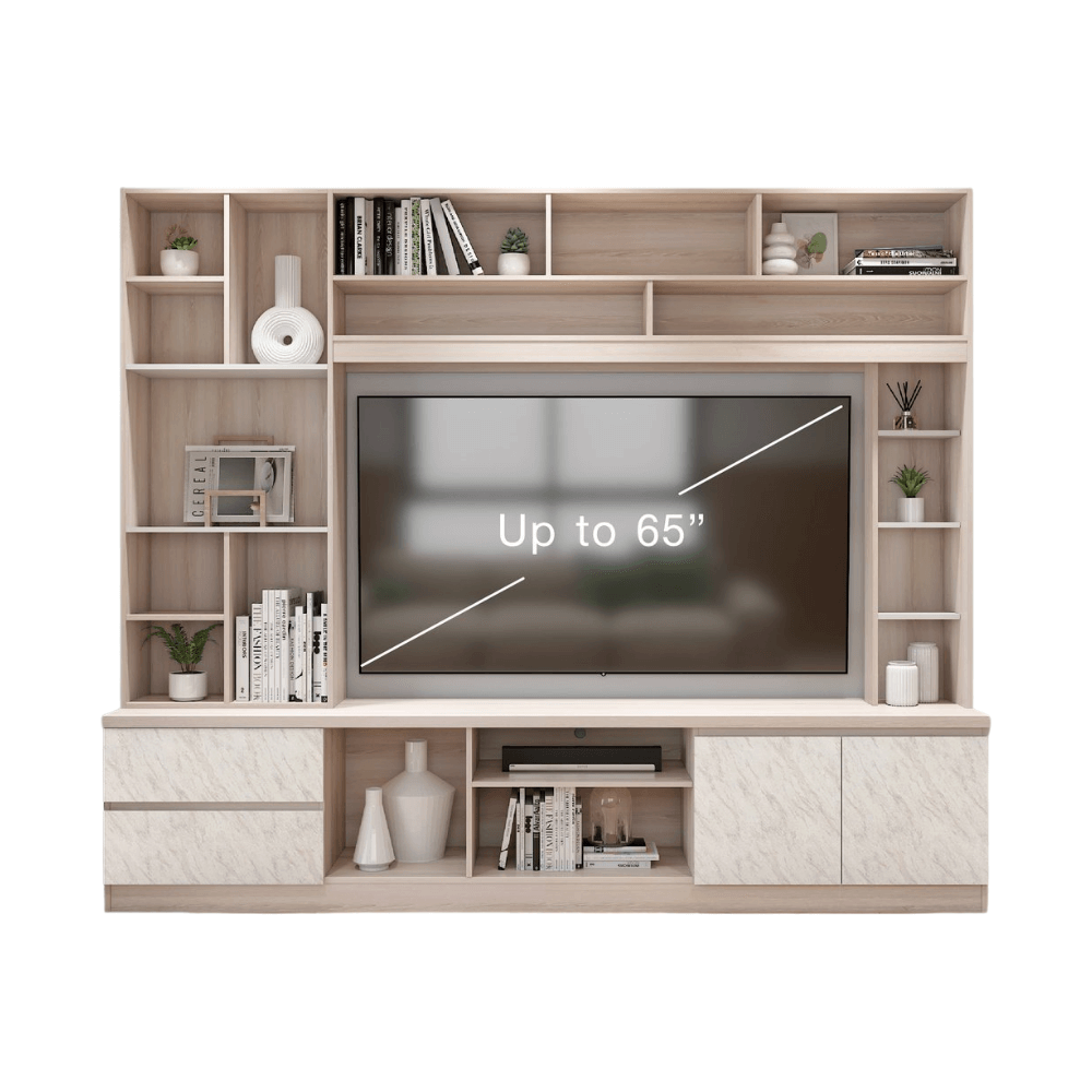 ตู้วางทีวี WISDOM DESIGN FURNITURE รุ่น HT-243A 240 ซม. สีโซลิค/ขาว/ไวท์มาร์เบิ้ล
