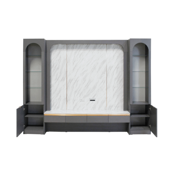 ตู้วางทีวี WISDOM DESIGN FURNITURE รุ่น NORA 300 ซม. สียีนส์กราไฟท์/ไวท์มาร์เบิ้ล