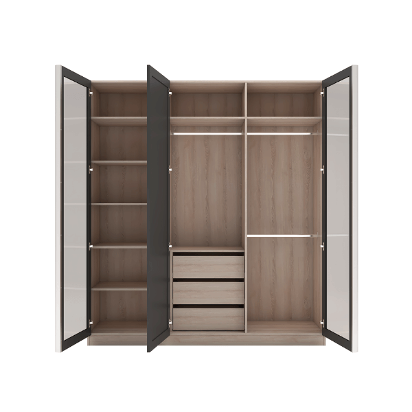 ตู้เสื้อผ้า 3 บานเปิด WISDOM DESIGN FURNITURE รุ่น WR-185 180 ซม. สีไลท์เวงเก้/แฟบริค