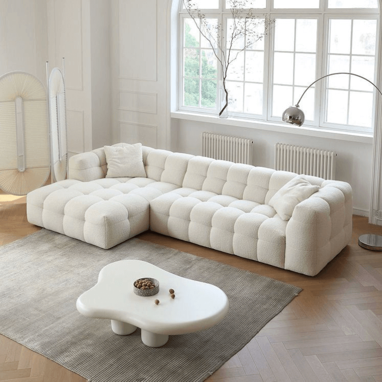 โซฟาเข้ามุมซ้าย 3 ที่นั่ง WISDOM DESIGN FURNITURE รุ่น MONI 220 ซม. ผ้าขนแกะ สีขาว