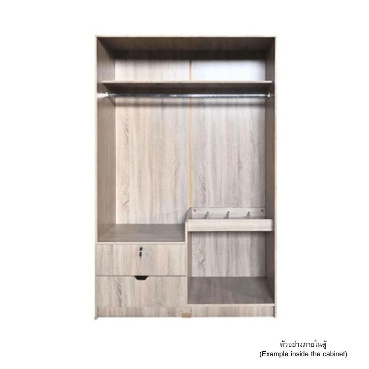 ตู้เสื้อผ้า 2 บานเปิด WISDOM DESIGN FURNITURE รุ่น W1219M 120 ซม. สีวอลนัท/หินอ่อน