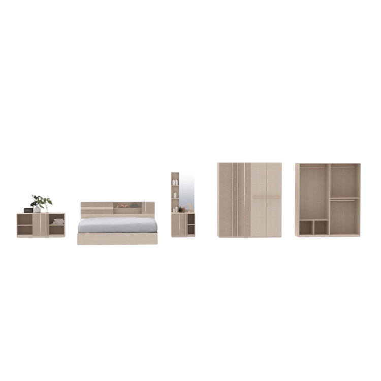 ชุดห้องนอน + ที่นอนสปริง 6 ฟุต WISDOM DESIGN FURNITURE รุ่น LUCIFER สีมาชเมลโล่/คาปูชิโน่