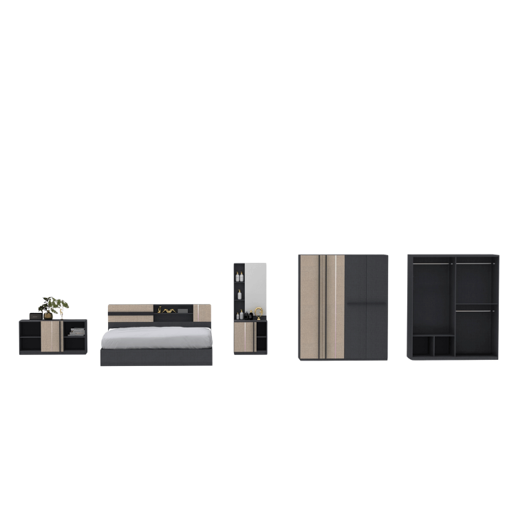 ชุดห้องนอน + ที่นอน PVC 6 ฟุต WISDOM DESIGN FURNITURE รุ่น LUCIFER สียีนส์/คาปูชิโน่_2