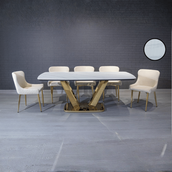 ชุดโต๊ะอาหารหินอ่อน 6 ที่นั่ง MWISDOM DESIGN FURNITURE รุ่นแพททริค 200 ซม. สีขาว