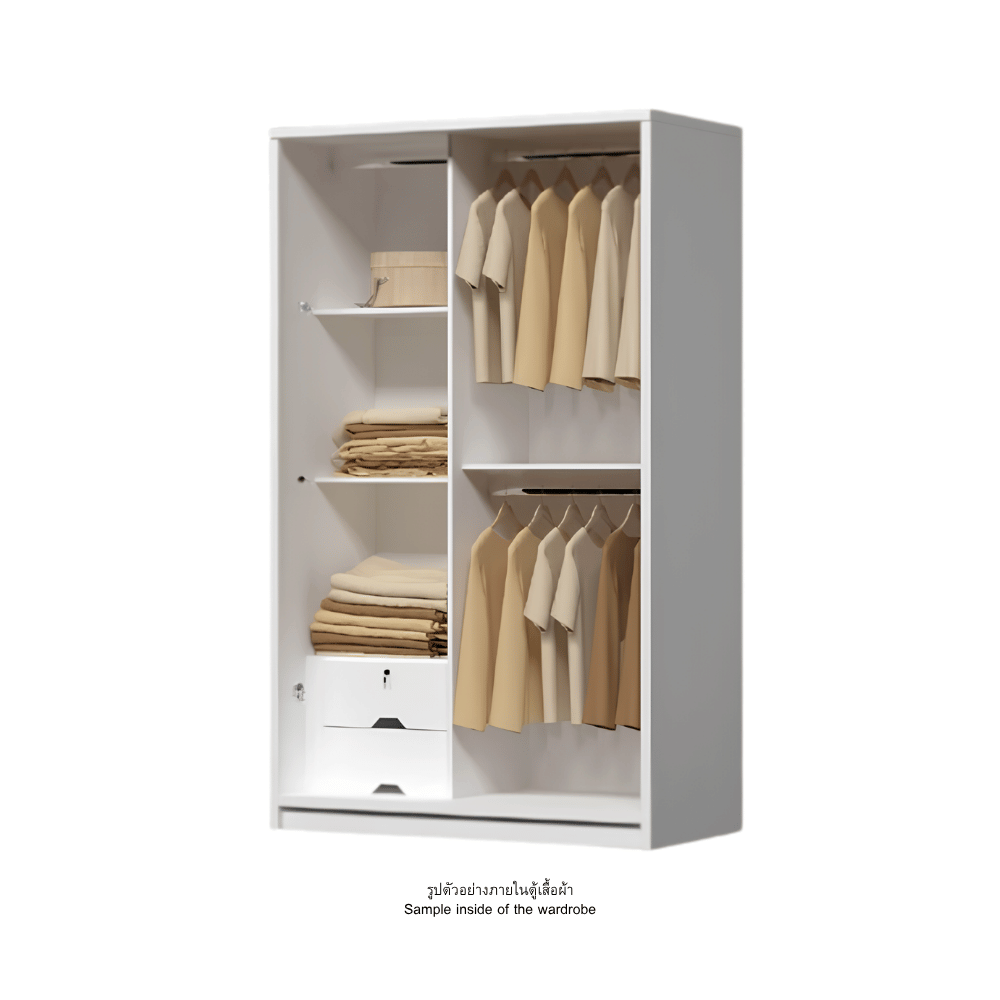 ตู้เสื้อผ้าบานเลื่อน WISDOM DESIGN FURNITURE รุ่น W12SLT 120 ซม. สีโอ๊ค/ขาว