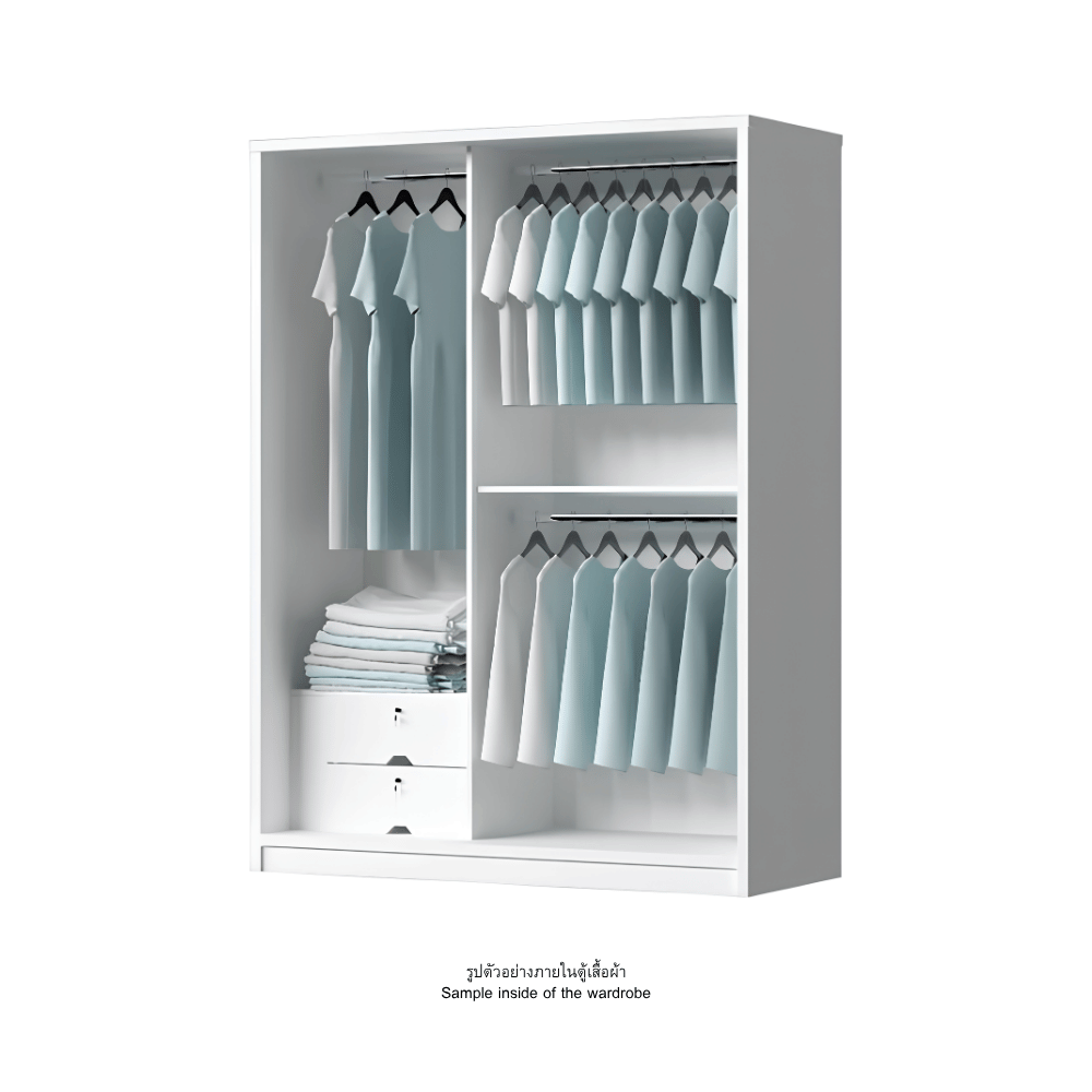 ตู้เสื้อผ้าบานเลื่อนกระจกเงา WISDOM DESIGN FURNITURE รุ่น W15SL 150 ซม. สีโอ๊ค/ขาว