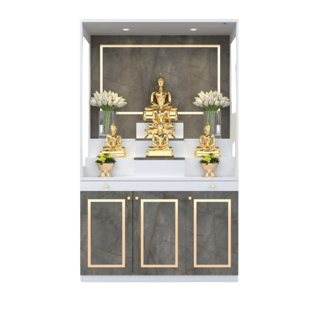 ตู้พระ WISDOM DESIGN FURNITURE รุ่น GO-02 ขนาด 120 ซม. สีขาว/บราวน์มาร์เบิ้ล
