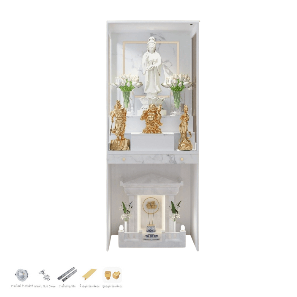 ตู้พระ WISDOM DESIGN FURNITURE รุ่น GO-03A ขนาด 80 ซม. สีขาว/มาร์เบิ้ล