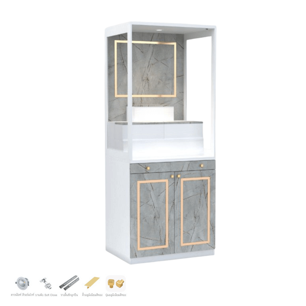 ตู้พระ WISDOM DESIGN FURNITURE รุ่น GO-03B ขนาด 80 ซม. สีขาว/ไลท์มาร์เบิ้ล