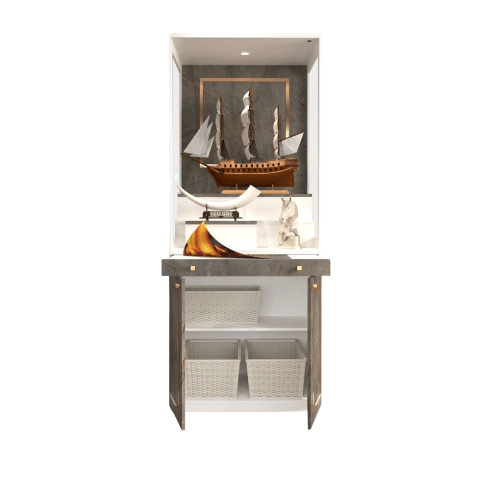 ตู้พระ WISDOM DESIGN FURNITURE รุ่น GO-03B ขนาด 80 ซม. สีขาว/บราวน์มาร์เบิ้ล