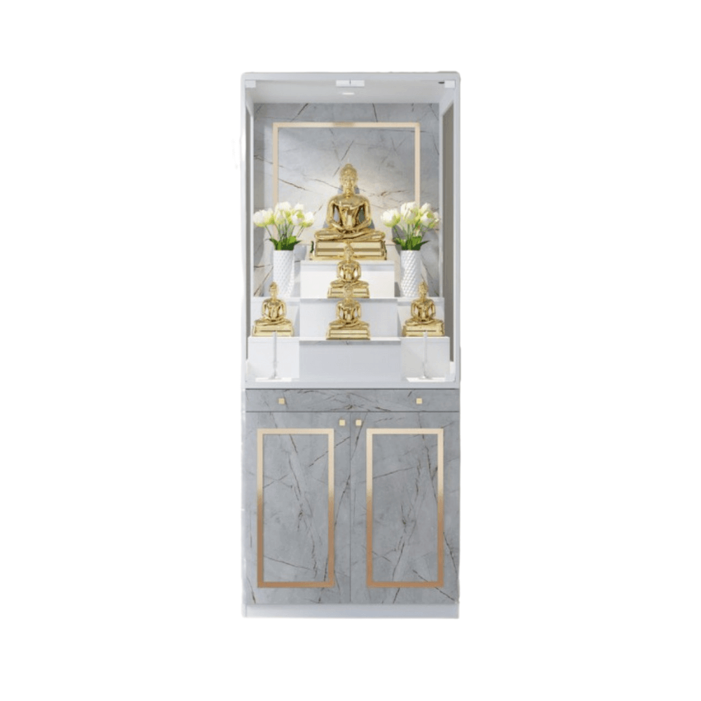 ตู้พระ WISDOM DESIGN FURNITURE รุ่น GO-03C ขนาด 80 ซม. สีขาว/ไลท์มาร์เบิ้ล