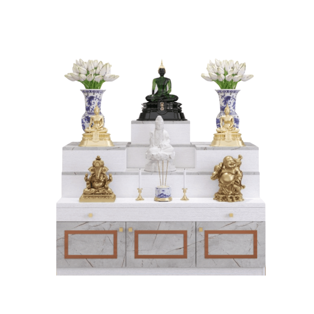 โต๊ะหมู่บูชา WISDOM DESIGN FURNITURE รุ่น GO-04 ขนาด 120 ซม. สีขาว/ไลท์มาร์เบิ้ล