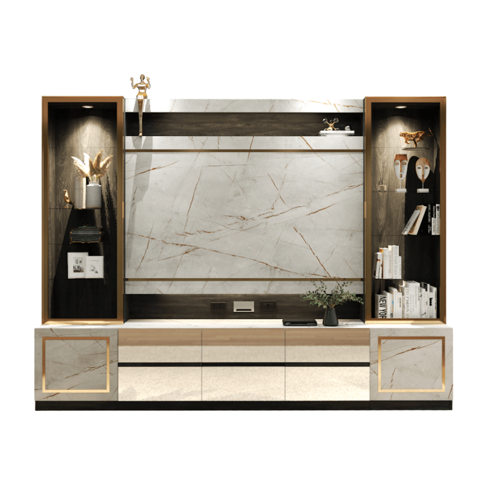 ตู้วางทีวี WISDOM DESIGN FURNITURE รุ่น GT-301 300 ซม. สีแอชเกรย์/ไลท์มาร์เบิ้ล/โกลด์_3