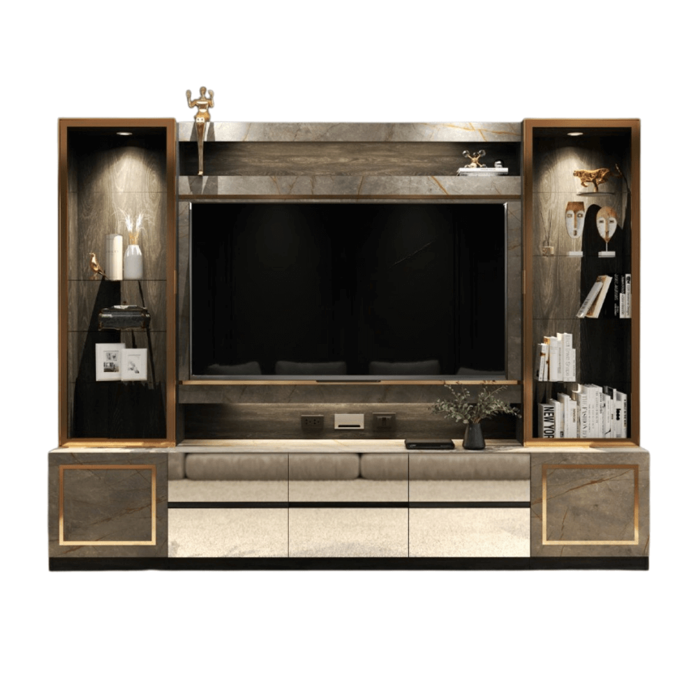 ตู้วางทีวี WISDOM DESIGN FURNITURE รุ่น GT-301 300 ซม. สีแอชเกรย์/บราวน์มาร์เบิ้ล/โกลด์_3