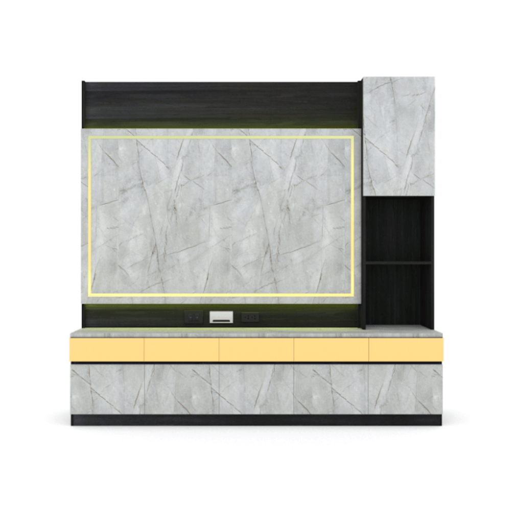 ตู้วางทีวี WISDOM DESIGN FURNITURE รุ่น GH-241 240 ซม. สีแอชเกรย์/ไลท์มาร์เบิ้ล/โกลด์