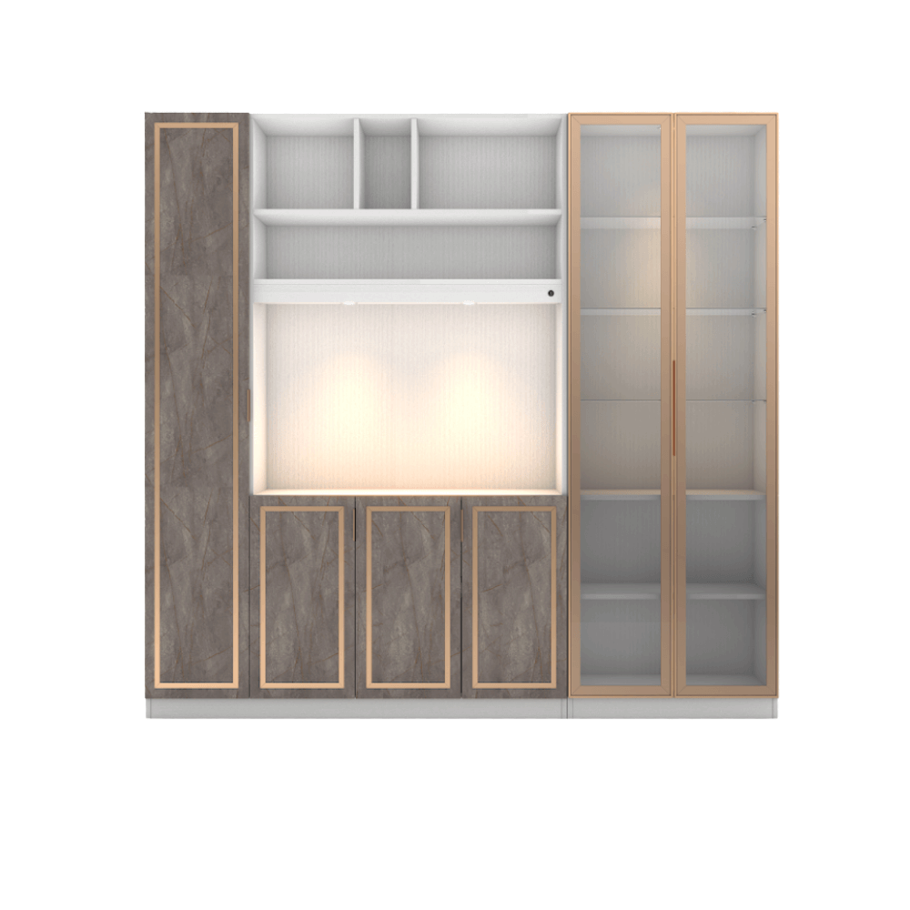 ตู้วางทีวี WISDOM DESIGN FURNITURE รุ่น GW-242 240 ซม. สีขาว/บราวน์มาร์เบิ้ล/โกลด์