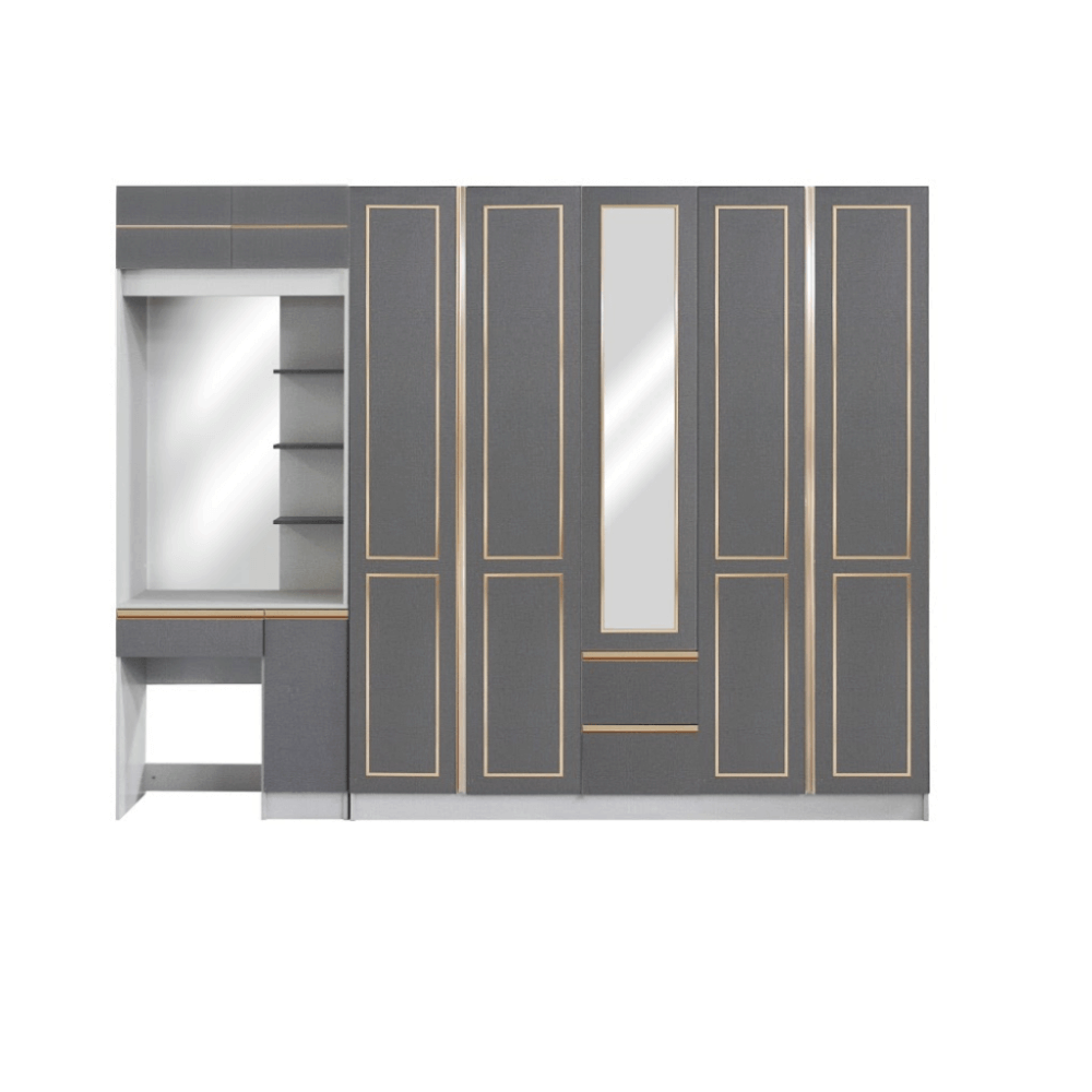 ชุดห้องนอน + ที่นอน PVC 6 ฟุต WISDOM DESIGN FURNITURE รุ่น BRAELYN 5 (กระจก) สียีนส์/กราไฟท์