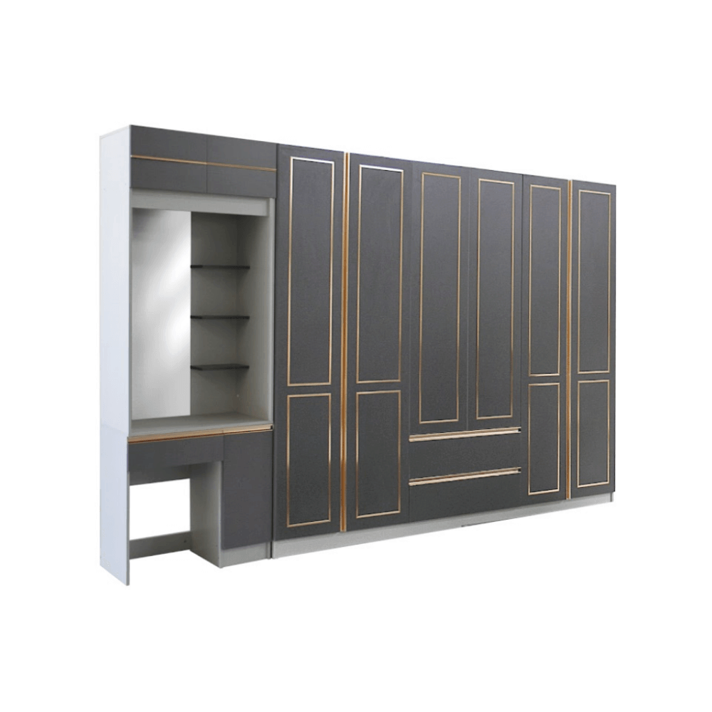 ชุดห้องนอน + ที่นอน PVC 6 ฟุต WISDOM DESIGN FURNITURE รุ่น BRAELYN 6 สียีนส์/กราไฟท์