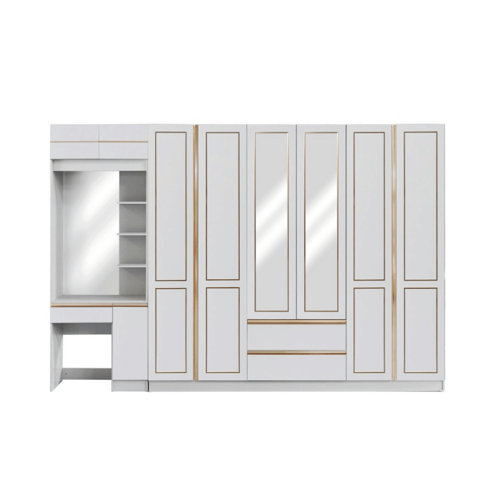 ชุดห้องนอน + ที่นอนสปริง 6 ฟุต WISDOM DESIGN FURNITURE รุ่น BRAELYN 6 (กระจก) สีไลท์ยีนส์/ขาว