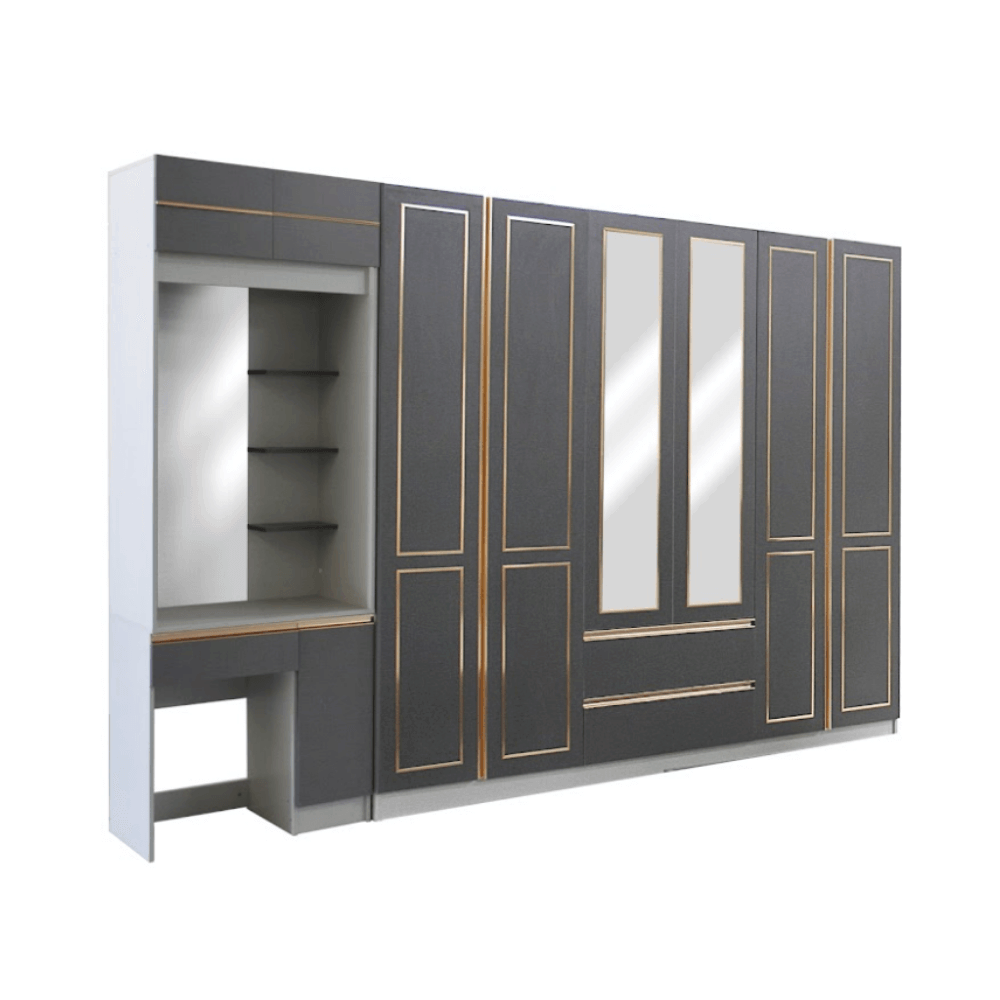 ชุดห้องนอน + ที่นอน PVC 6 ฟุต WISDOM DESIGN FURNITURE รุ่น BRAELYN 6 (กระจก) สียีนส์/กราไฟท์