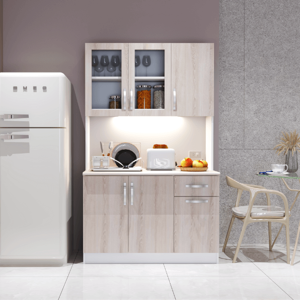 ครัวไม้สำเร็จ ตู้ตั้งพื้นท็อปเรียบ WISDOM DESIGN FURNITURE KT-121A 120 ซม. สีขาว/โซลิค