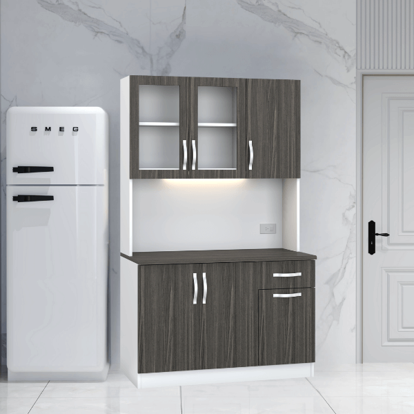 ครัวไม้สำเร็จ ตู้ตั้งพื้นท็อปเรียบ WISDOM DESIGN FURNITURE KT-121A 120 ซม. สีขาว/ไลท์เวงเก้
