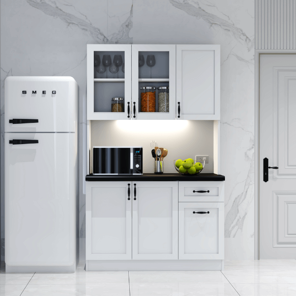 ครัวไม้สำเร็จ ตู้ตั้งพื้นท็อปเรียบ WISDOM DESIGN FURNITURE KT-121B 120 ซม. สีขาว/ดำ