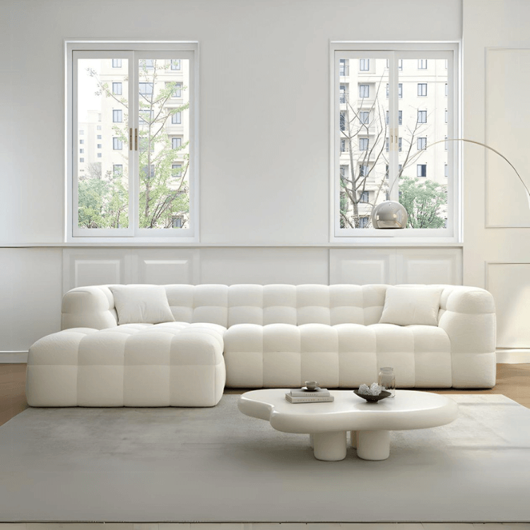 โซฟาเข้ามุมซ้าย 3 ที่นั่ง WISDOM DESIGN FURNITURE รุ่น MONI 220 ซม. ผ้าขนแกะ สีขาว