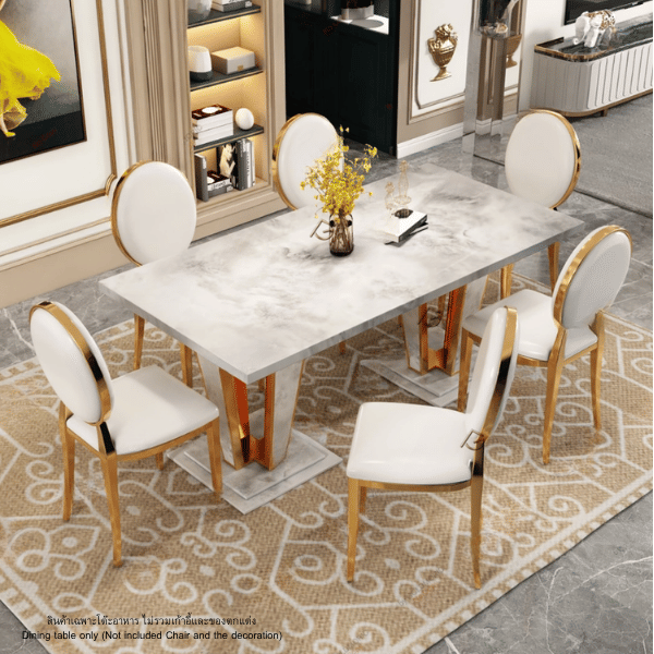 โต๊ะอาหารหินอ่อน WISDOM DESIGN FURNITURE รุ่น JOLIE 200 ซม. สีมาร์เบิ้ล/ทอง