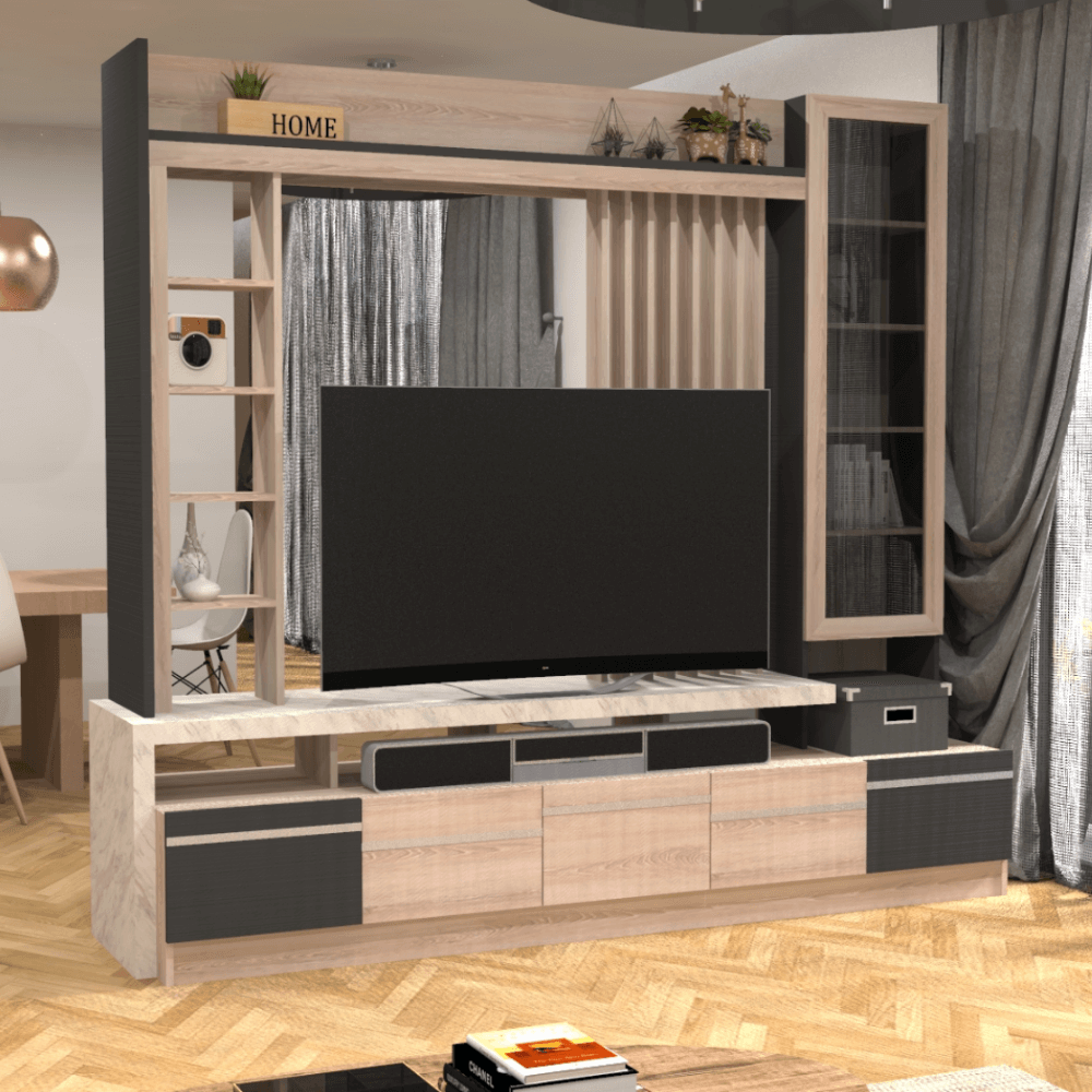 ตู้วางทีวี WISDOM DESIGN FURNITURE รุ่น HT-2401 240 ซม. สีโซลิค/กราไฟท์/ไวท์มาร์เบิ้ล