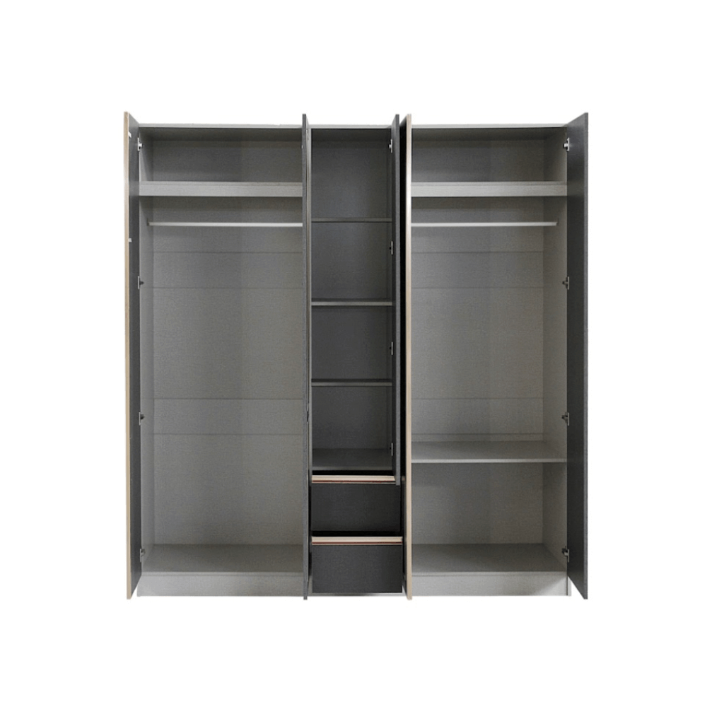 ชุดห้องนอน + ที่นอน PVC 6 ฟุต WISDOM DESIGN FURNITURE รุ่น BRAELYN 5 (กระจก) สียีนส์/กราไฟท์