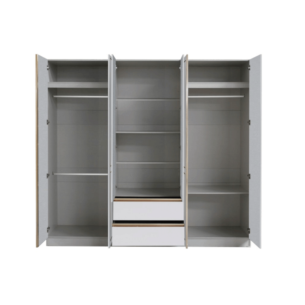 ชุดห้องนอน + ที่นอนสปริง 6 ฟุต WISDOM DESIGN FURNITURE รุ่น BRAELYN 6 สีไลท์ยีนส์/ขาว