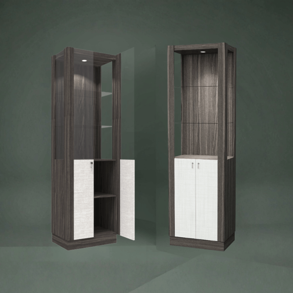 ตู้โชว์กระจก WISDOM DESIGN FURNITURE รุ่น CB-001 60 ซม. สีไลท์เวงเก้/แฟบริค