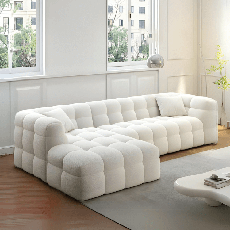 โซฟาเข้ามุมซ้าย 3 ที่นั่ง WISDOM DESIGN FURNITURE รุ่น MONI 220 ซม. ผ้าขนแกะ สีขาว